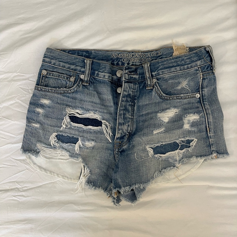 American Eagle Outfitters Women's Ripped Jean Shorts - Light Blue